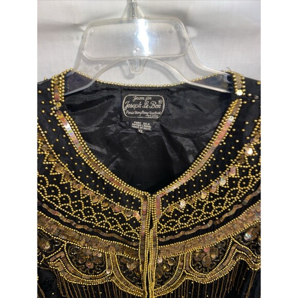 Jean For Joseph Le Bon Women’s Dressy Jacket Size XL Black Gold Beaded Sequined - Picture 3 of 12